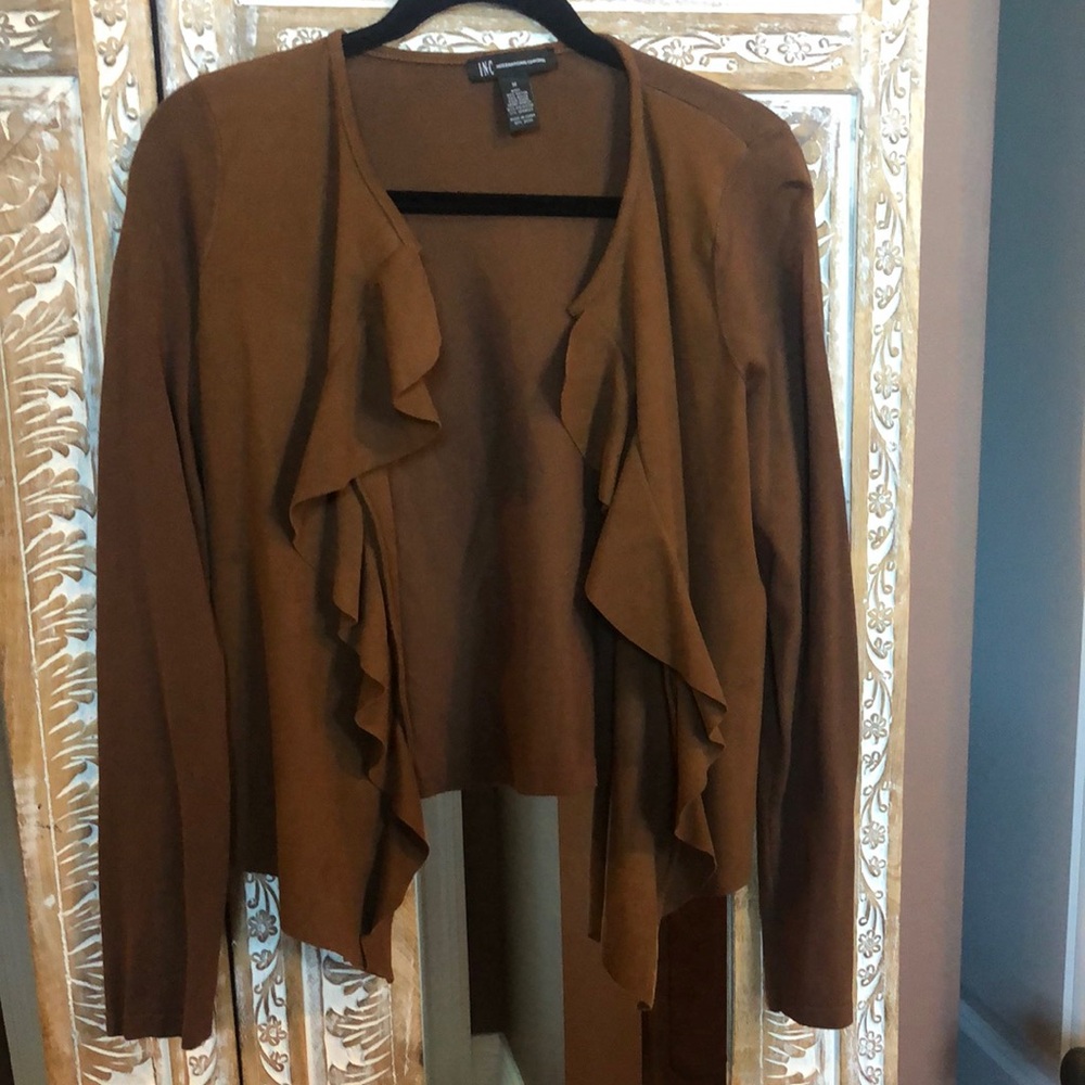 INC Brown Ruffled Cardigan